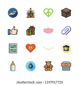 love icon set. vector set about christmas present, box, necklace and peace icons set.