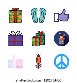 love icon set. vector set about gift, flip flops, christmas present and peace icons set.