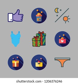 love icon set. vector set about like, christmas present, panties and day icons set.