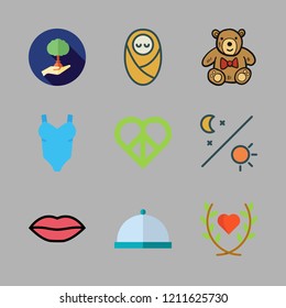 love icon set. vector set about dinner, lips, reforestation and peace icons set.