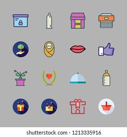 love icon set. vector set about upermarket, condom, box and gift icons set.