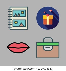 love icon set. vector set about box, gift, lips and album icons set.