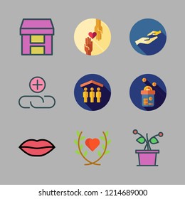 love icon set. vector set about shelter, attachment, charity and plant icons set.