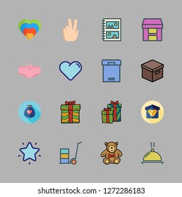 love icon set. vector set about panties, teddy bear, heart and christmas present icons set.