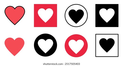 Love icon set vector buttons nubes sign symbol reaction like good emotions heart shape red colored icons