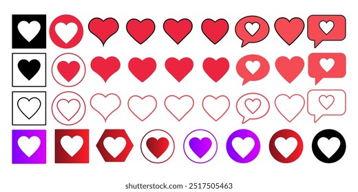 Love icon set vector buttons nubes sign symbol network reaction like good emotions heart shape