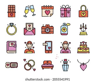 Liebessymbol-Set Vektor. Umriss-Icon-Set