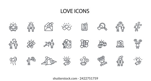 Love icon set.vector.Editable stroke.linear style sign for use web design,logo.Symbol illustration.