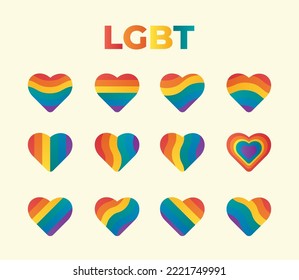 love icon with various variants of the rainbow model that shows the lgbtq symbol