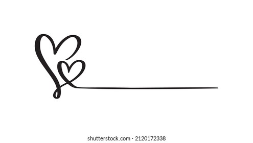 Love icon vector doodle two hearts and line for text. Hand drawn valentine day logo. Decor for greeting card, wedding, tag, photo overlay, t-shirt print, flyer, poster design.