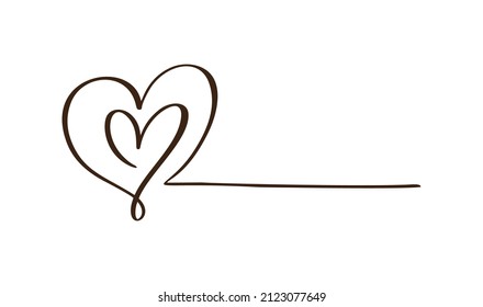 Icono de amor garabatear dos corazones y línea para el texto. Logo del Día de San Valentín dibujado a mano. Decoración para tarjeta de saludo, boda, etiqueta, superposición de fotos, impresión de camisetas, volante, diseño de afiches.