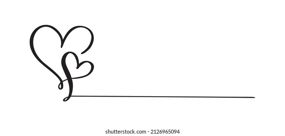 Love icon vector doodle two hearts and line for text. Hand drawn valentine day logo. Decor for greeting card, wedding, tag, photo overlay, t-shirt print, flyer, poster design.