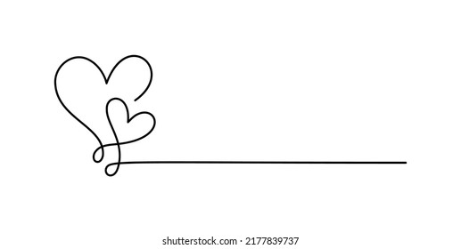 Love icon vector doodle two hearts and line for text. Hand drawn valentine day logo. Decor for greeting card, wedding, tag, photo overlay, tshirt print, flyer, poster design.