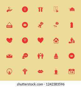 love icon. love vector icons set room service, baby feeding bottle, necklace and rose heart