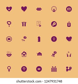 love icon. love vector icons set heart envelope, candles heart, necklace and room service
