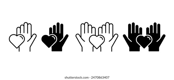 Love icon vector set. Heart in hand symbol