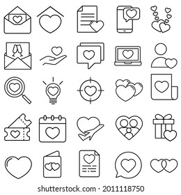 Liebessymbol, Vektorset. Beziehungsillustrations-Zeichensammlung. Online-Dating-Symbol oder -Logo.