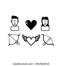 Love icons arranged in thin line style