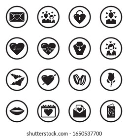 Love Icons. Black Flat Design In Circle. Vector Illustration.
