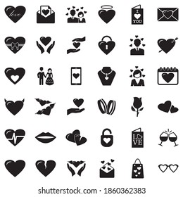Love Icons. Black Flat Design. Vector Illustration.