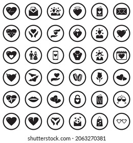 Love Icons. Black Flat Design In Circle. Vector Illustration.