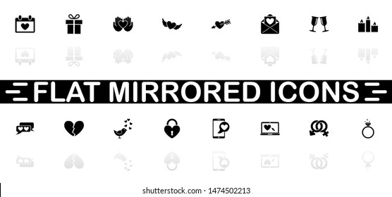 Love icons - Black symbol on white background. Simple illustration. Flat Vector Icon. Mirror Reflection Shadow. Can be used in logo, web, mobile and UI UX project.