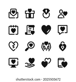 Love icons. Black symbols. Vector icons set