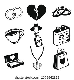 love icons black and white symbols wedding rings.eps
