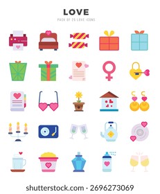 Paquete de Love Icons. Iconos de estilo plano. Ilustración vectorial.