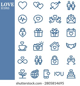 Love icons collection features various symbols for romance and dating applications