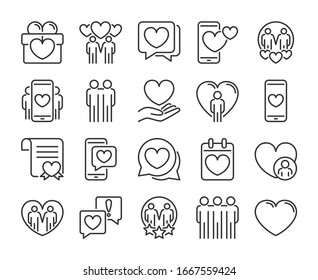 Love icons. Friendship and Love line icon set. Vector illustration. Editable stroke.