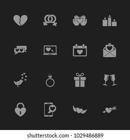 Love icons - Gray symbol on black background. Simple illustration. Flat Vector Icon.