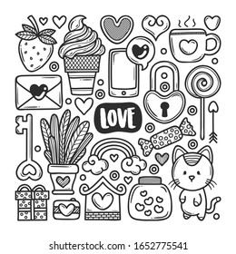 Love Icons Hand Drawn Doodle Coloring Vector