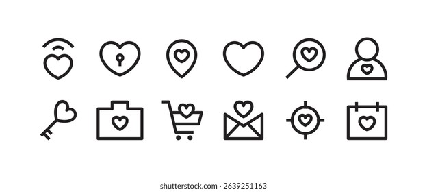 love icons, heart simple pictograms pack, Valentine's Day set. Love Like sign, isolated on white background Editable stroke line symbol logo, vector