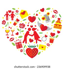 Love Icons Objects in Heart Shape