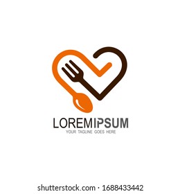 Love icons, Restaurant logo with line, Cutlery logo