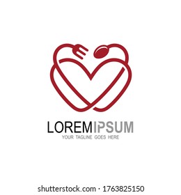 Love icons, Restaurant logo with line, Cutlery logo