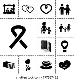 Love icons. set of 13 editable filled love icons such as couple, bandage, heart, bulb heart, ribbon, family, old woman and child