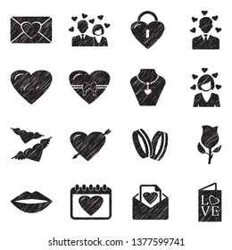 Love Icons. Set 2. Black Scribble Design. Vector Illustration.