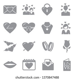 Love Icons. Set 2. Gray Flat Design. Vector Illustration. 