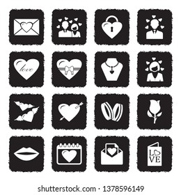 Love Icons. Set 2. Grunge Black Flat Design. Vector Illustration. 