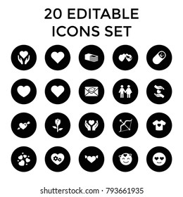 Love icons. set of 20 editable filled love icons such as rose, heart, family, heart with wings, bandage, bow. best quality love elements in trendy style.