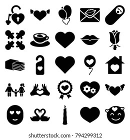 Love icons. set of 25 editable filled love icons such as heart, heart with wings, roundelay, newborn child, rose, candle, family