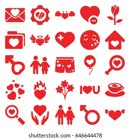 Love icons set. set of 25 love filled icons such as rose, heart with wings, sleeping emot, heart with cross, minus favorite, woman, male, couple