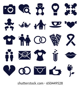 Love icons set. set of 25 love filled icons such as teddy bear, heart with wings, heart search, bandage, couple, love letter, rose, rings, ribbon, engagement ring, roundelay