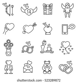 Love icons set. celebration of Valentine's Day, thin line design. Declaration of love, linear symbols collection. isolated vector illustration.