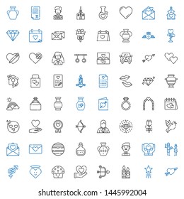love icons set. Collection of love with cupid, favorite, candles, heart, cup cake, gender, father, groom, vase, potion, venus, love letter, dove. Editable and scalable icons.