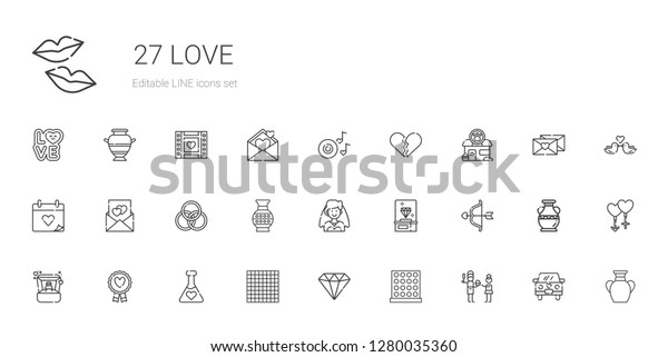 love icons\
set. Collection of love with father, tic tac toe, diamond, potion,\
favourite, ring, cupid, bride, vase, rings, love letter, wedding\
day. Editable and scalable love\
icons.