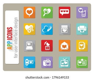 iconos de amor ajustados en diseño plano con sombra larga