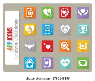 iconos de amor ajustados en diseño plano con sombra larga